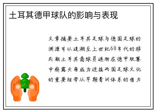 土耳其德甲球队的影响与表现